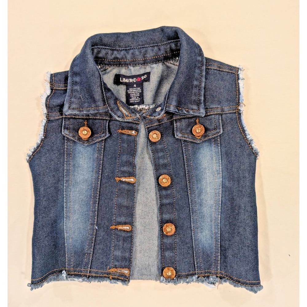 Limited Too Girls Denim Vest Size 4 Button Front Frayed Hem